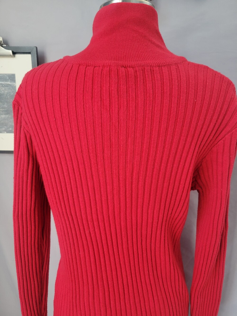 Bebe Ribbed Logo Embellished Rhinestone 1/4 Zip Sweater Red XL - Picture 4 of 11